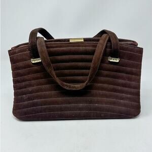 Mayer New York VINTAGE Faux Suede Handbag Brown Gold